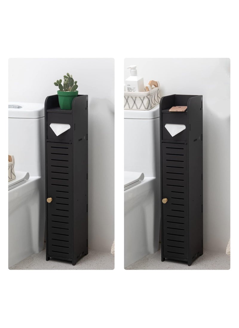 PVC Bathroom Storage Cabinet for Small Space - Toilet Paper Cabinet for Small Roll, Black