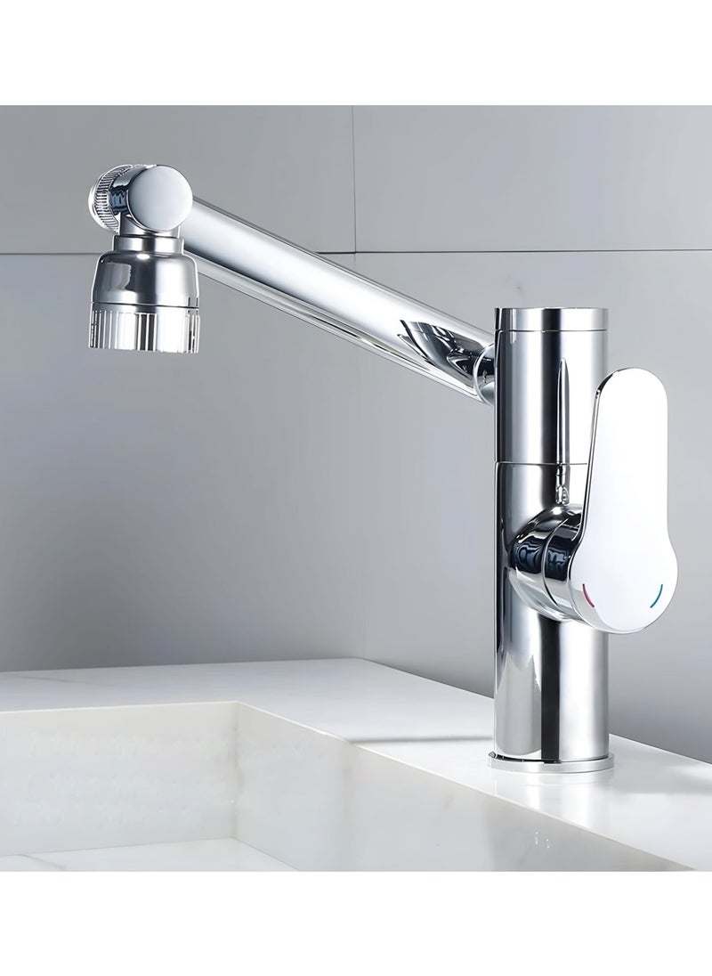 Modern Hot and Cold Basin Faucet, Adjustable Temperature, Single Handle, Ceramic Cartridge (Without Display, Silver)