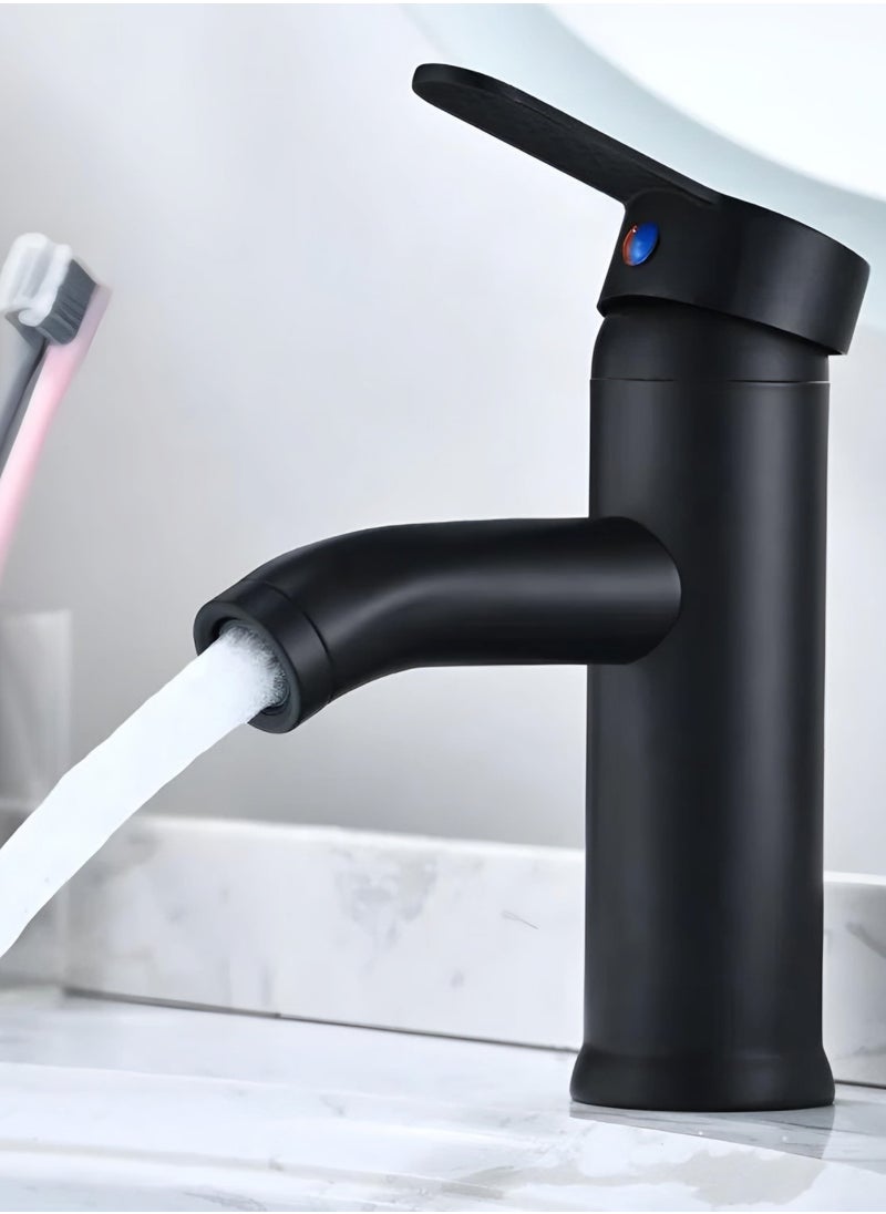 Stainless Steel Sink Faucet, Leak Proof, Hot Cold, Single Lever (Black, Short)