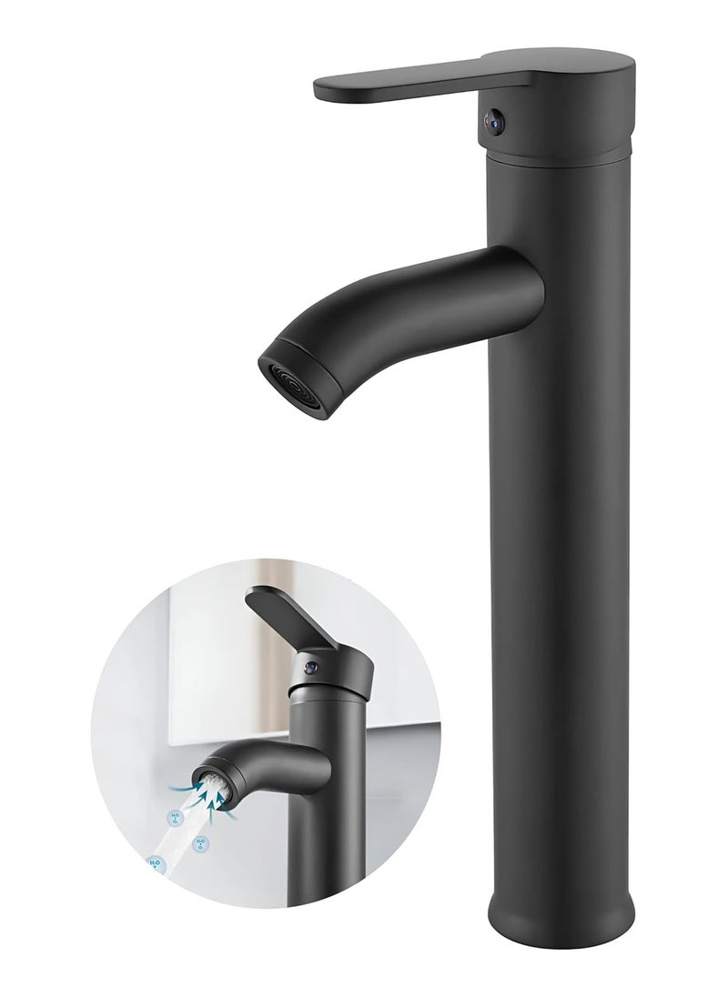 Stainless Steel Sink Faucet, Leak Proof, Hot Cold, Single Lever (Black, Tall)