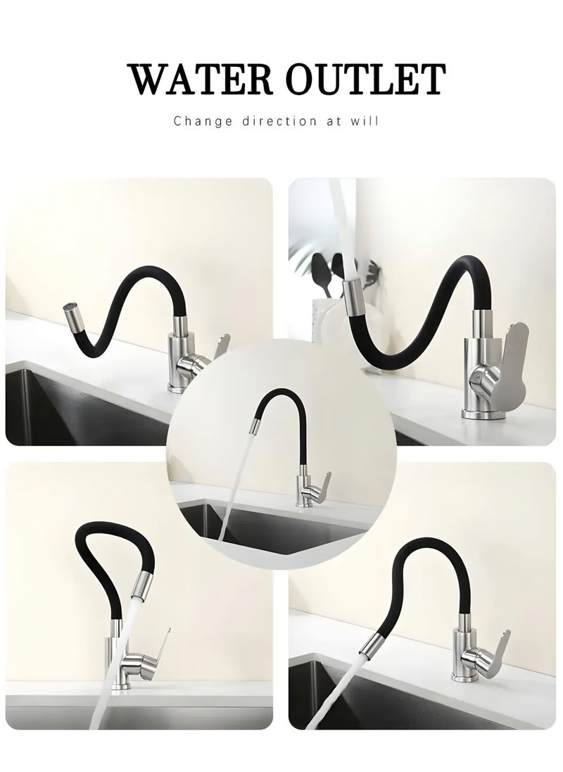 Kitchen Sink Mixer Taps Faucet, Brass Rubber Material Ceramic Valve, Washbasin Faucet (Black)