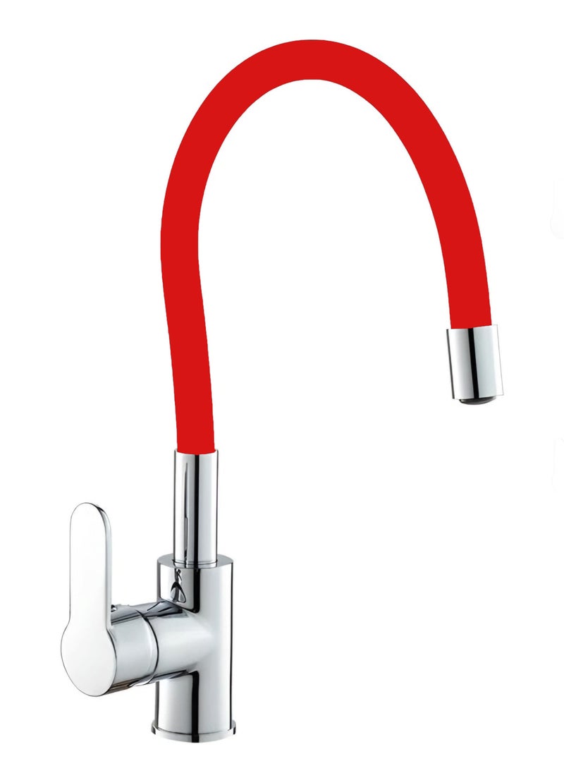 Kitchen Sink Mixer Taps Faucet, Brass Rubber Material Ceramic Valve, Washbasin Faucet (Red)