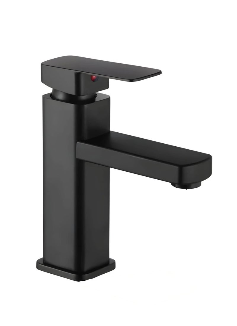 Water Tap Sink Counter Waterfall Bathroom Sink Water Tap Basin Mixer Hot & Cold Tap Deck Mounted Square Mono Single Lever Faucet (Black)