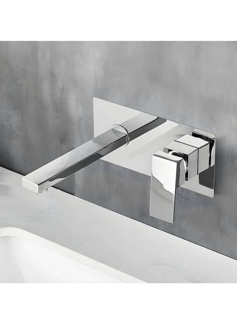 Wall Mounted Basin Mixer Tap, Single Lever, Chrome, for Bathroom Sink