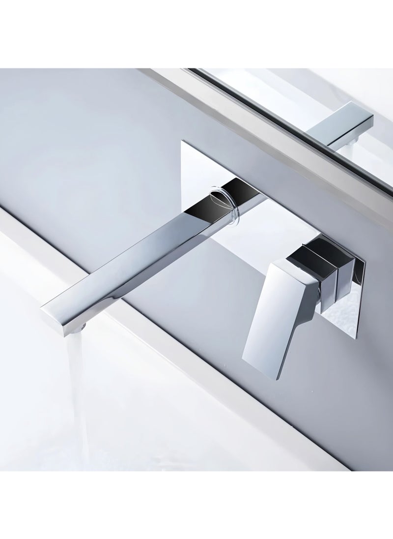 Wall Mounted Basin Mixer Tap, Single Lever, Chrome, for Bathroom Sink