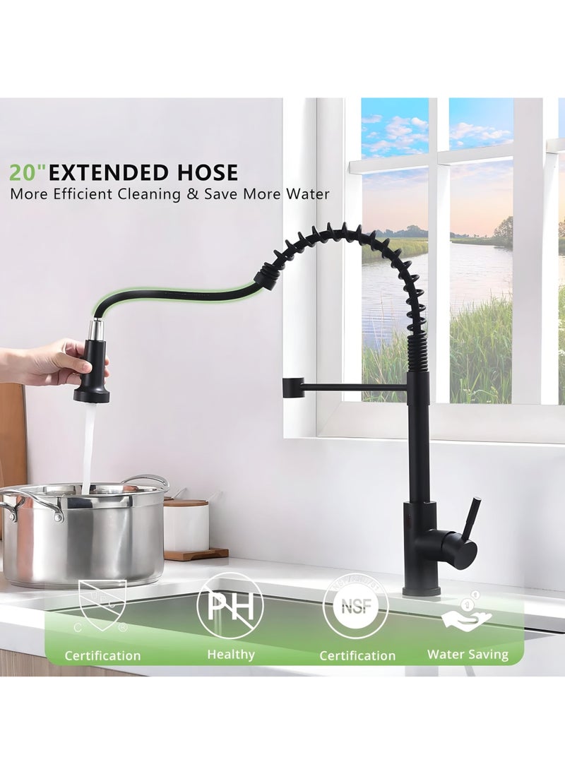 Kitchen Faucets Low Lead Commercial Solid Single Handle Single Lever Pull Down Sprayer Spring Kitchen Sink Faucet (Black)