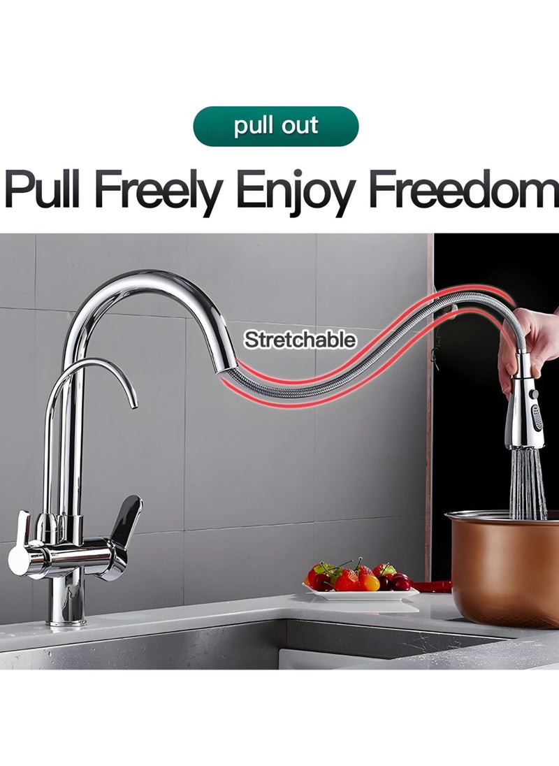 3 Way Kitchen Faucet with Pull-out Spray, High Arc Gooseneck, 360° Swivel Spout (Black)