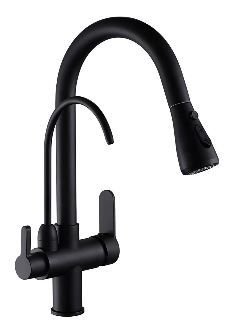 3 Way Kitchen Faucet with Pull-out Spray, High Arc Gooseneck, 360° Swivel Spout (Black)