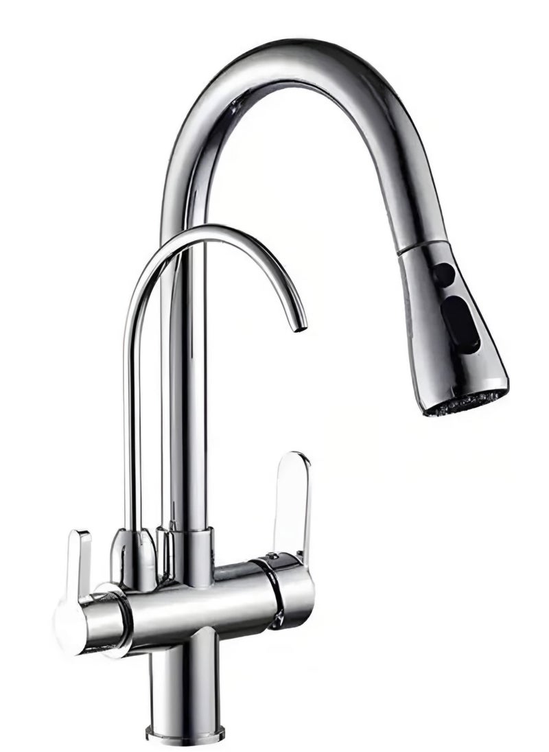 3 Way Kitchen Faucet with Pull-out Spray, High Arc Gooseneck, 360° Swivel Spout (Chrome)