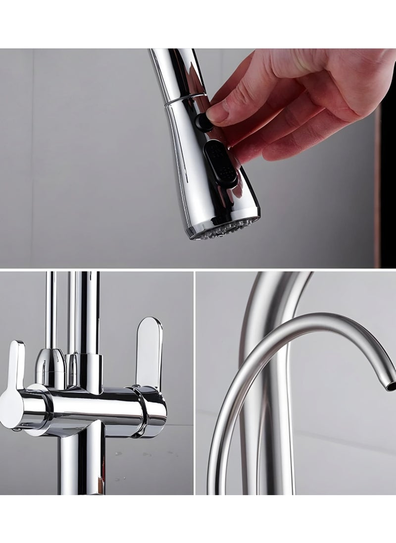 3 Way Kitchen Faucet with Pull-out Spray, High Arc Gooseneck, 360° Swivel Spout (Chrome)