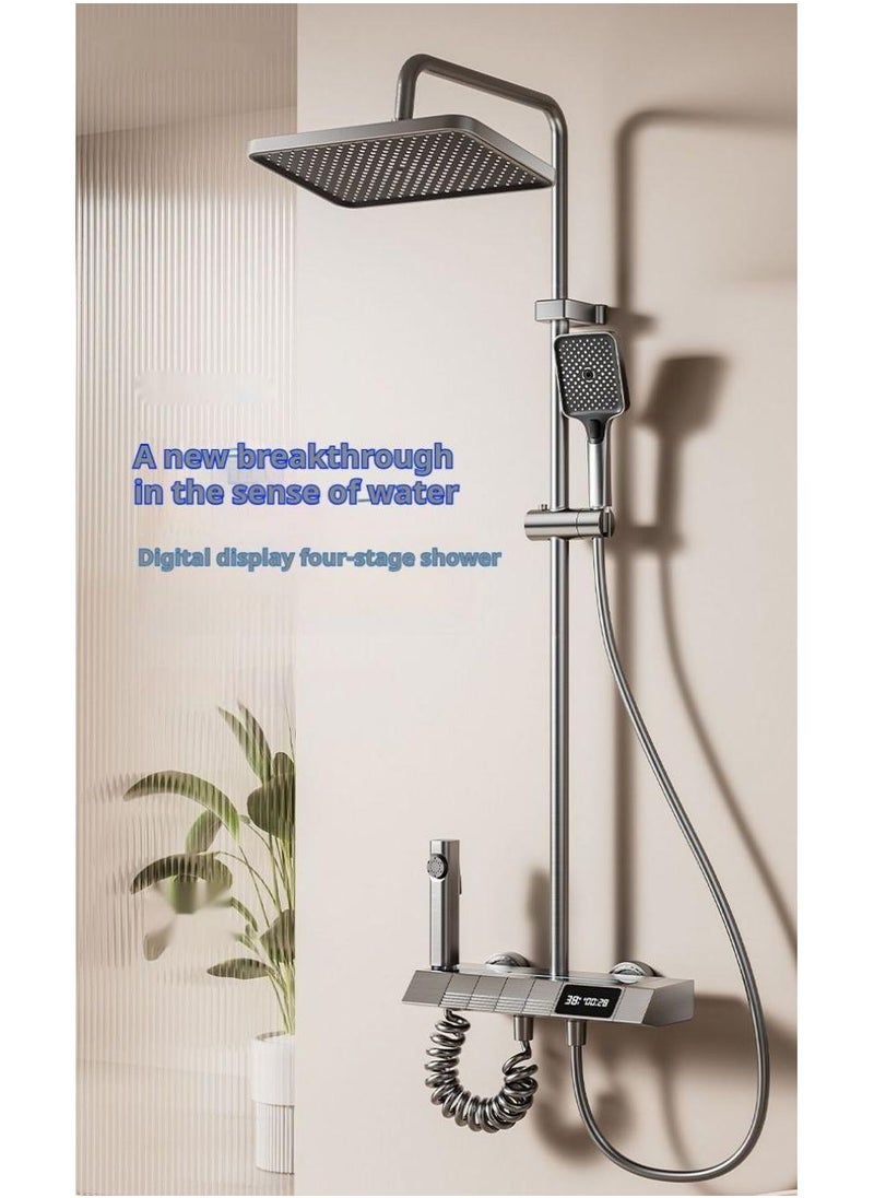 Piano Key Shower Faucet Set Black Digital Display Shower System 4 Function Bathroom Rain Shower Combo Set Brass Bathtub Faucet With 3 Mode Hand Shower And Bidet Sprayer