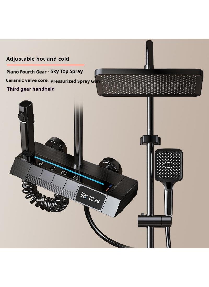 Piano Key Shower Faucet Set Black Digital Display Shower System 4 Function Bathroom Rain Shower Combo Set Brass Bathtub Faucet With 3 Mode Hand Shower And Bidet Sprayer