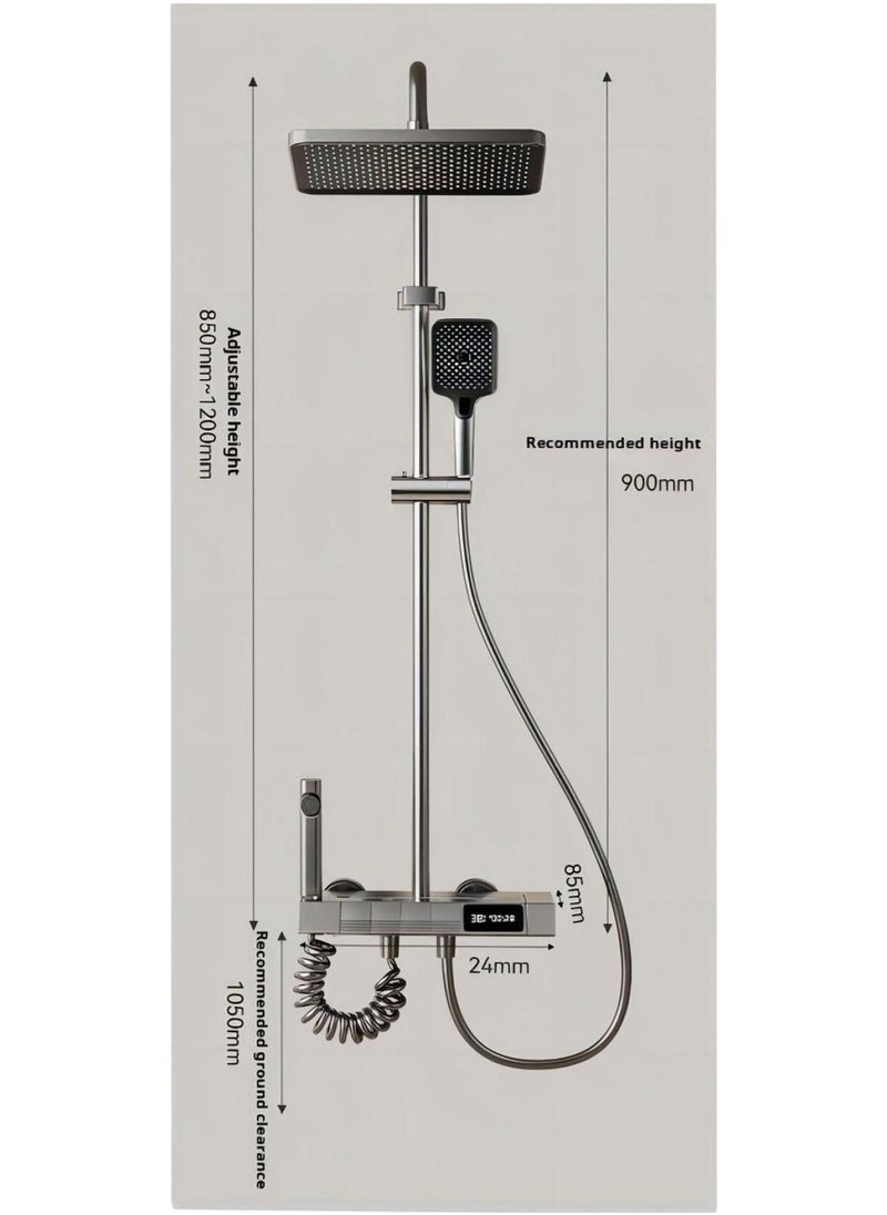 Piano Key Shower Faucet Set Black Digital Display Shower System 4 Function Bathroom Rain Shower Combo Set Brass Bathtub Faucet With 3 Mode Hand Shower And Bidet Sprayer