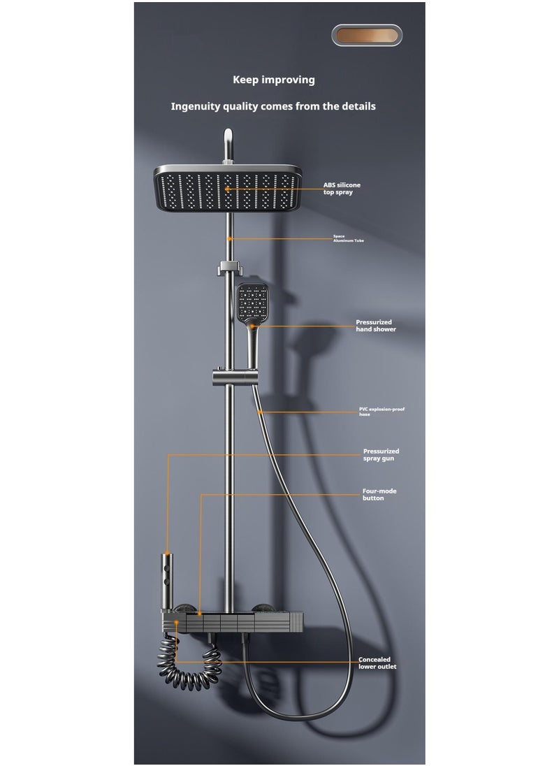 Piano Key Shower Faucet Set White Digital Display Shower System 4 Function Bathroom Rain Shower Combo Set Brass Bathtub Faucet With 3 Mode Hand Shower And Bidet Sprayer