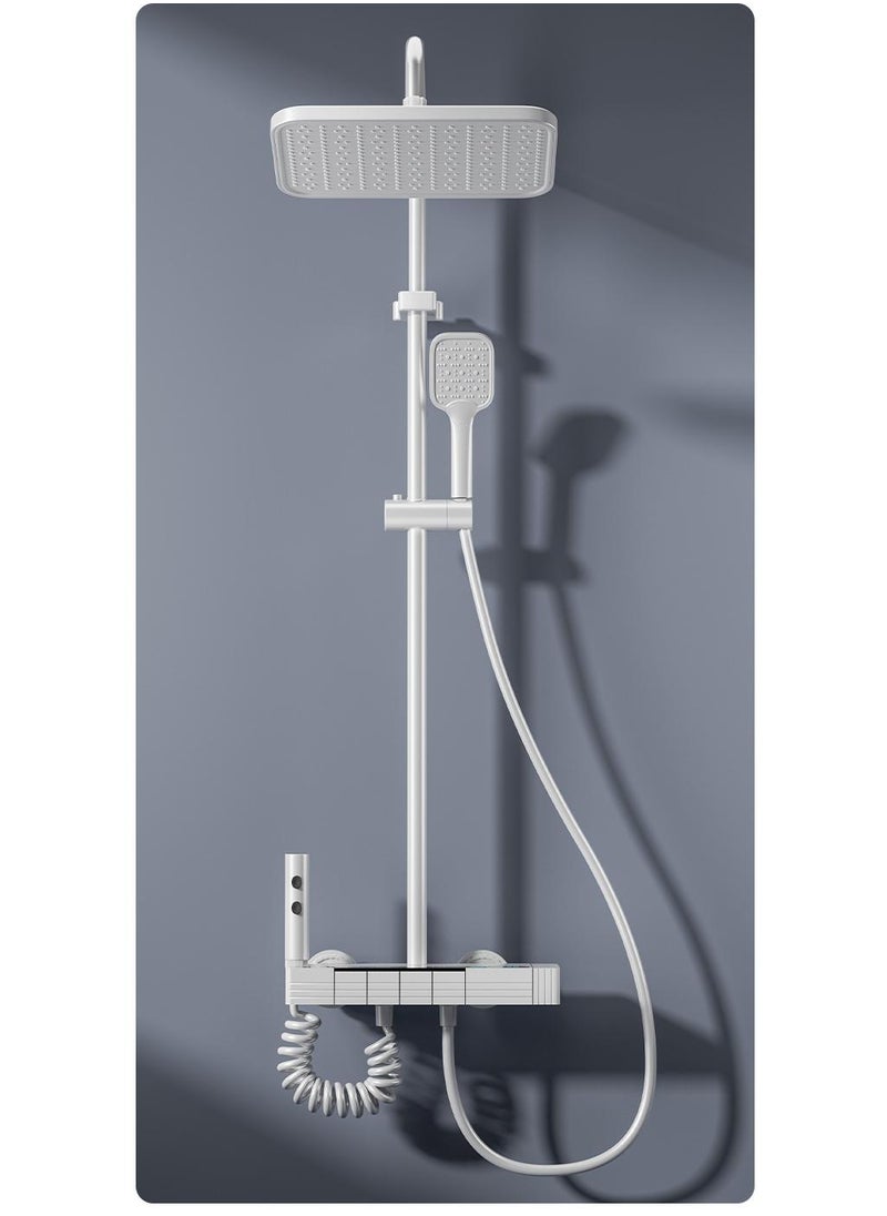 Piano Key Shower Faucet Set White Digital Display Shower System 4 Function Bathroom Rain Shower Combo Set Brass Bathtub Faucet With 3 Mode Hand Shower And Bidet Sprayer