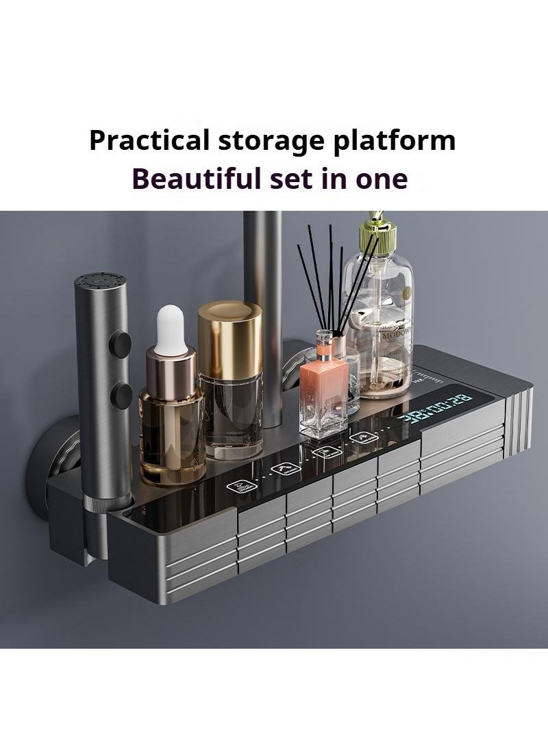 Piano Key Shower Faucet Set White Digital Display Shower System 4 Function Bathroom Rain Shower Combo Set Brass Bathtub Faucet With 3 Mode Hand Shower And Bidet Sprayer