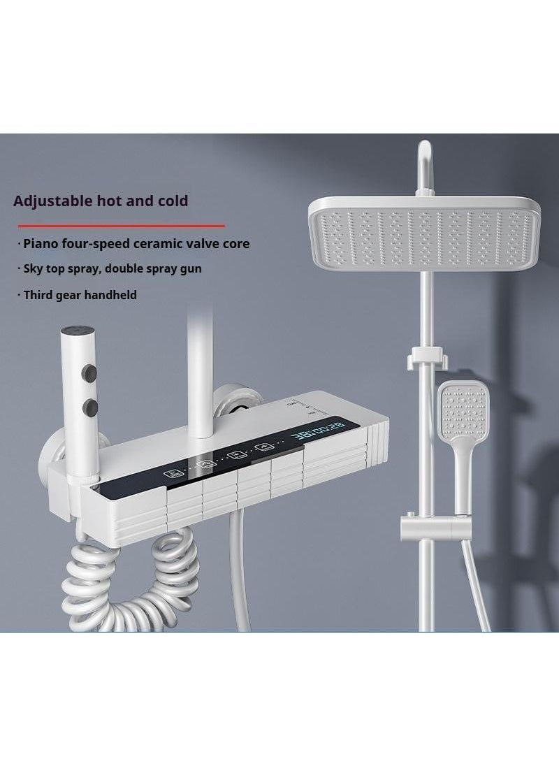 Piano Key Shower Faucet Set White Digital Display Shower System 4 Function Bathroom Rain Shower Combo Set Brass Bathtub Faucet With 3 Mode Hand Shower And Bidet Sprayer
