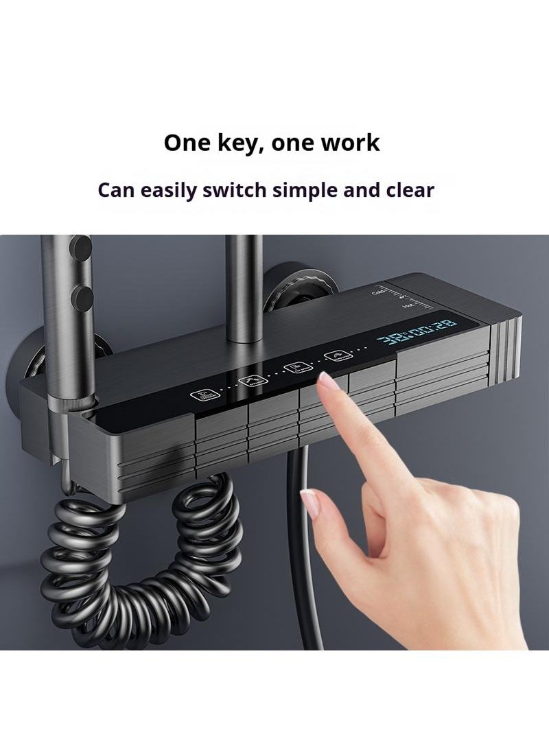 Piano Key Shower Faucet Set White Digital Display Shower System 4 Function Bathroom Rain Shower Combo Set Brass Bathtub Faucet With 3 Mode Hand Shower And Bidet Sprayer