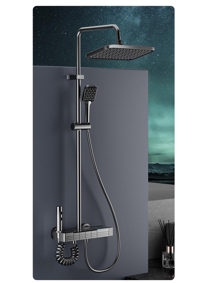 Piano Key Shower Faucet Set White Digital Display Shower System 4 Function Bathroom Rain Shower Combo Set Brass Bathtub Faucet With 3 Mode Hand Shower And Bidet Sprayer