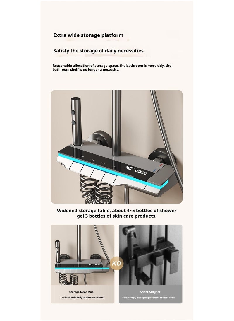 Piano Key Shower Faucet Set White Digital Display Shower System 4 Function Bathroom Rain Shower Combo Set Brass Bathtub Faucet With 3 Mode Hand Shower And Bidet Sprayer