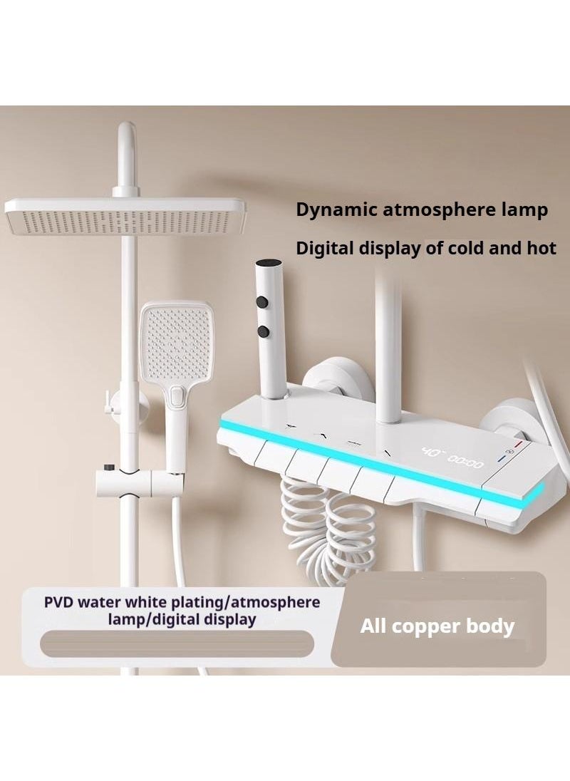 Piano Key Shower Faucet Set White Digital Display Shower System 4 Function Bathroom Rain Shower Combo Set Brass Bathtub Faucet With 3 Mode Hand Shower And Bidet Sprayer