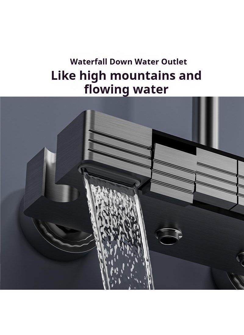 Piano Key Shower Faucet Set  Black Shower System With LED Digital Display Shower Faucet Set Wall Mount Rain Mixer Shower Combo Set 4 Way Shower Fixture With 12