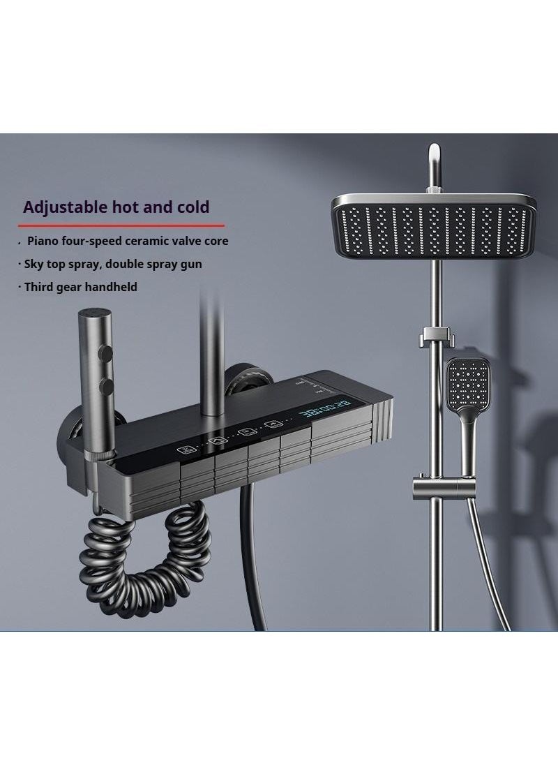 Piano Key Shower Faucet Set  Black Shower System With LED Digital Display Shower Faucet Set Wall Mount Rain Mixer Shower Combo Set 4 Way Shower Fixture With 12