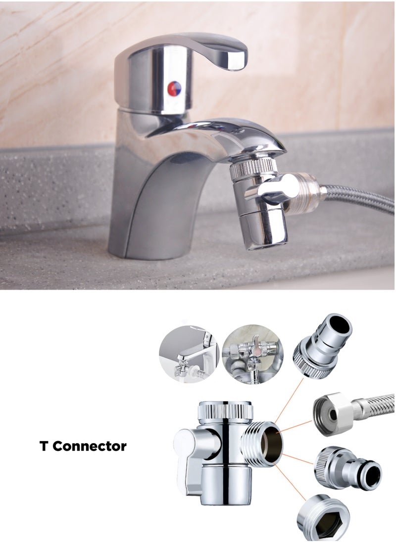 Portable Travel Shattaf bidet kit. Toilet shattaf Handshower Silver with Magnetic Suction Sprayer holder and 3 meter Hose