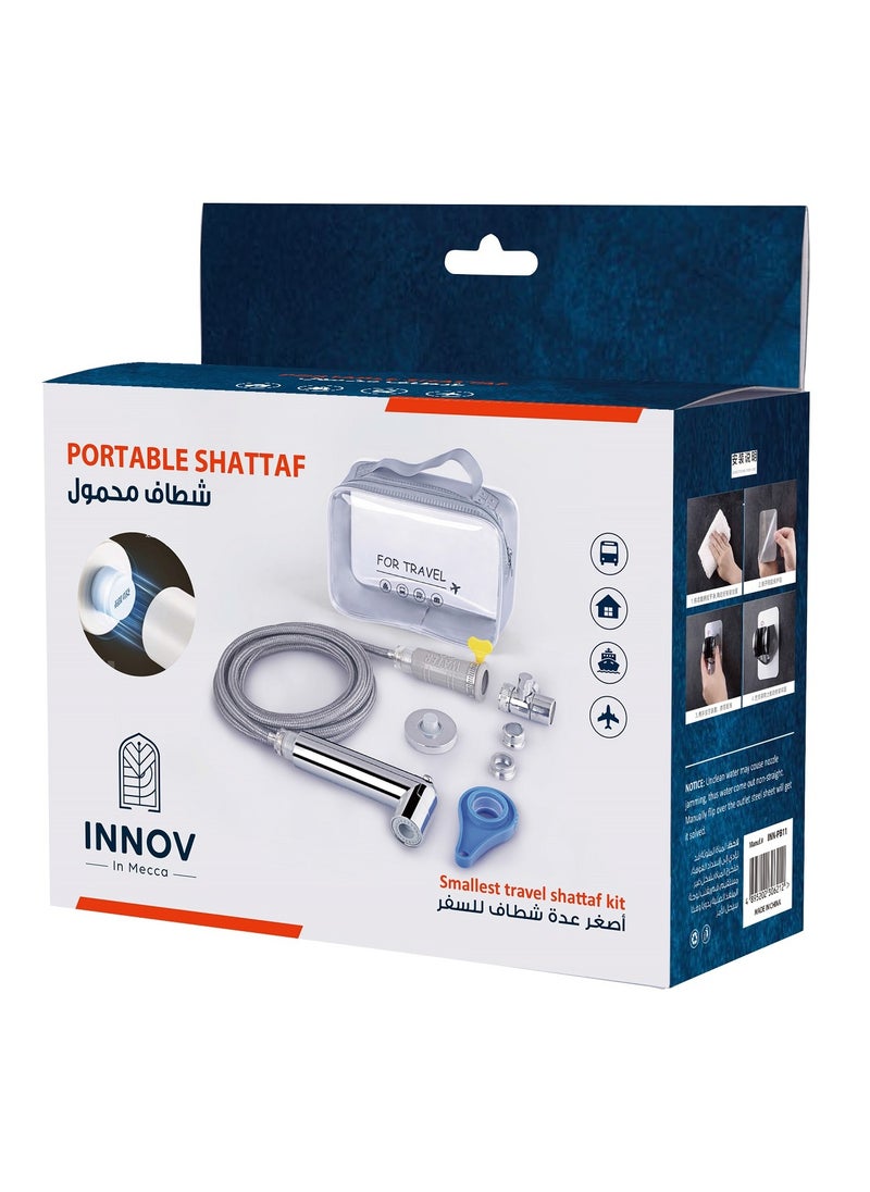 Portable Travel Shattaf bidet kit. Toilet shattaf Handshower Silver with Magnetic Suction Sprayer holder and 3 meter Hose