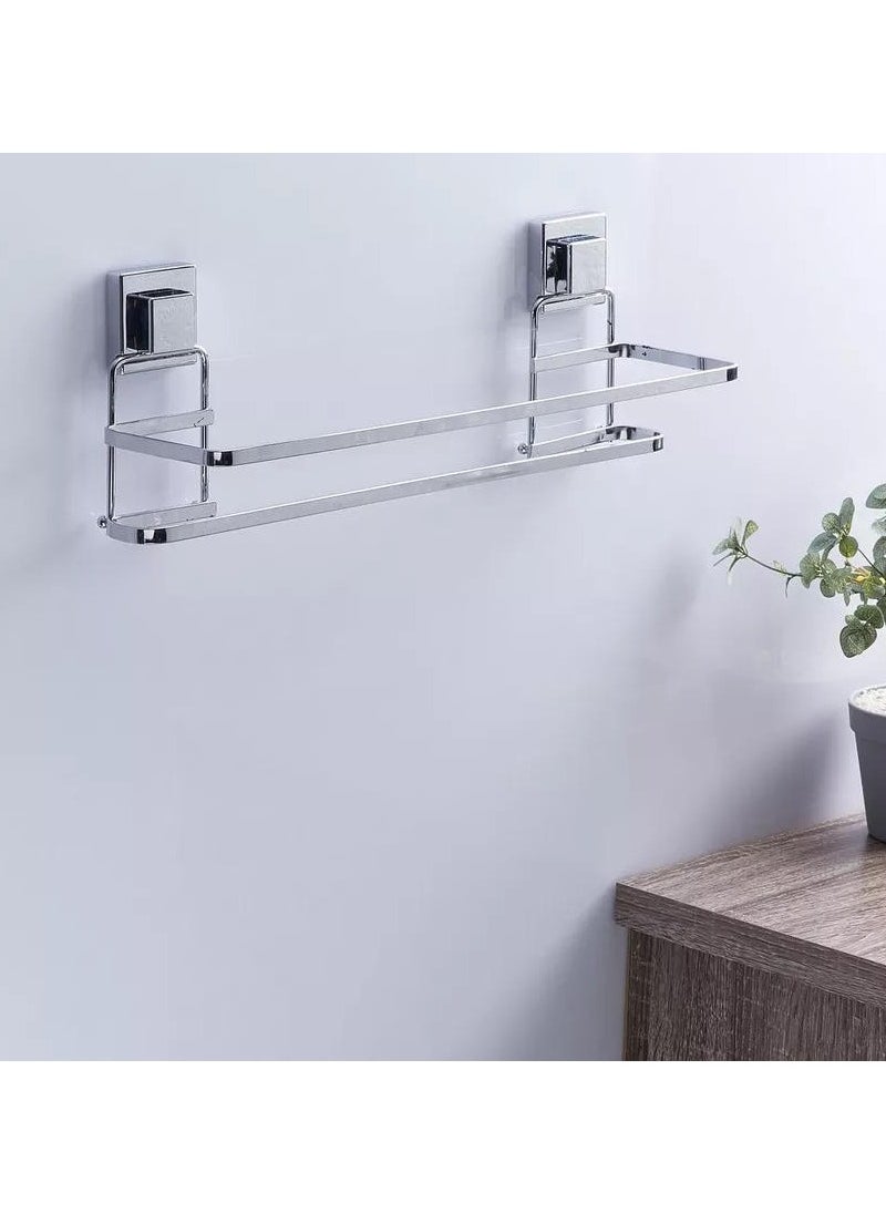 Vaccum Suction Double Towel Rail Silver