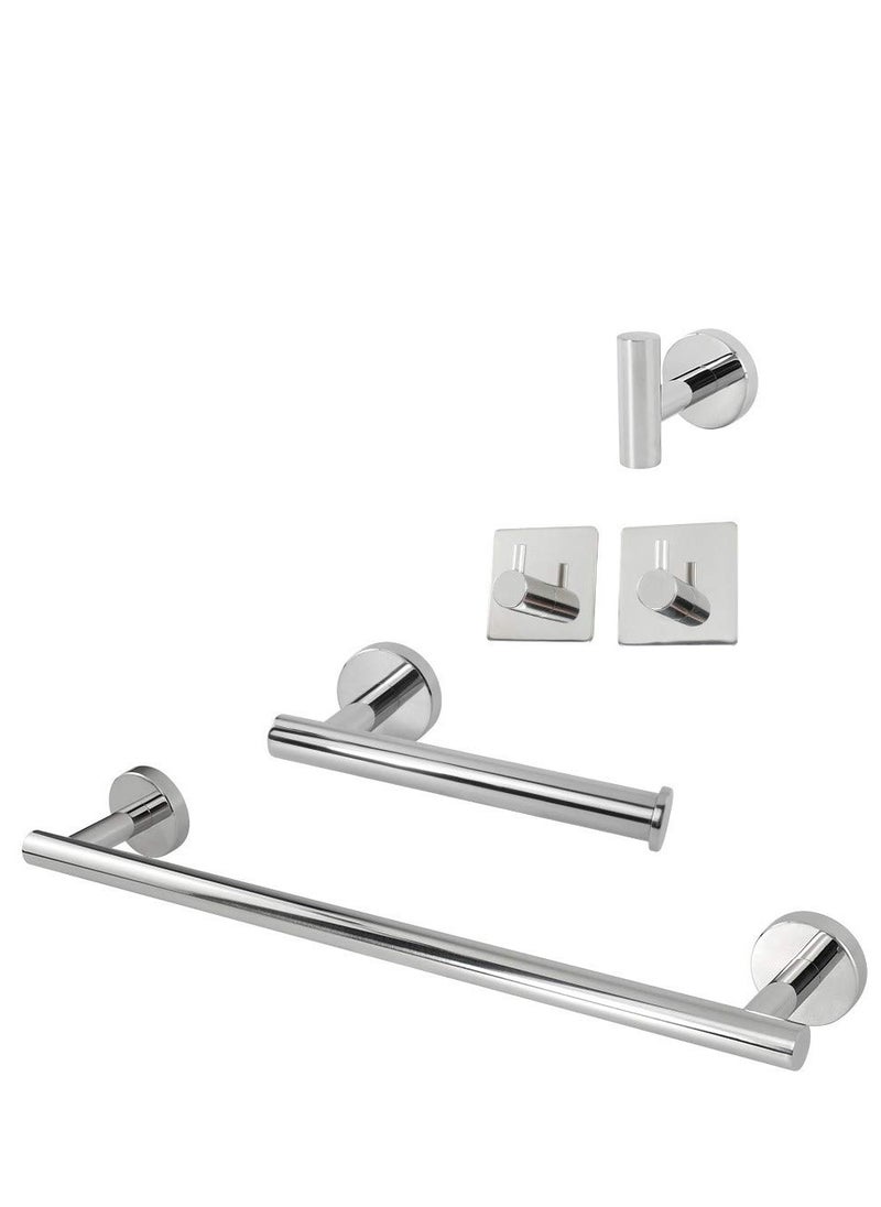 5 PCS Bathroom Hardware Set SUS304 Stainless Steel-Towel Rack Set Include Lengthen Hand Towel Bar+Toilet Paper Holder+3 Robe Towel Hooks Bathroom Accessories Towel Bar Set