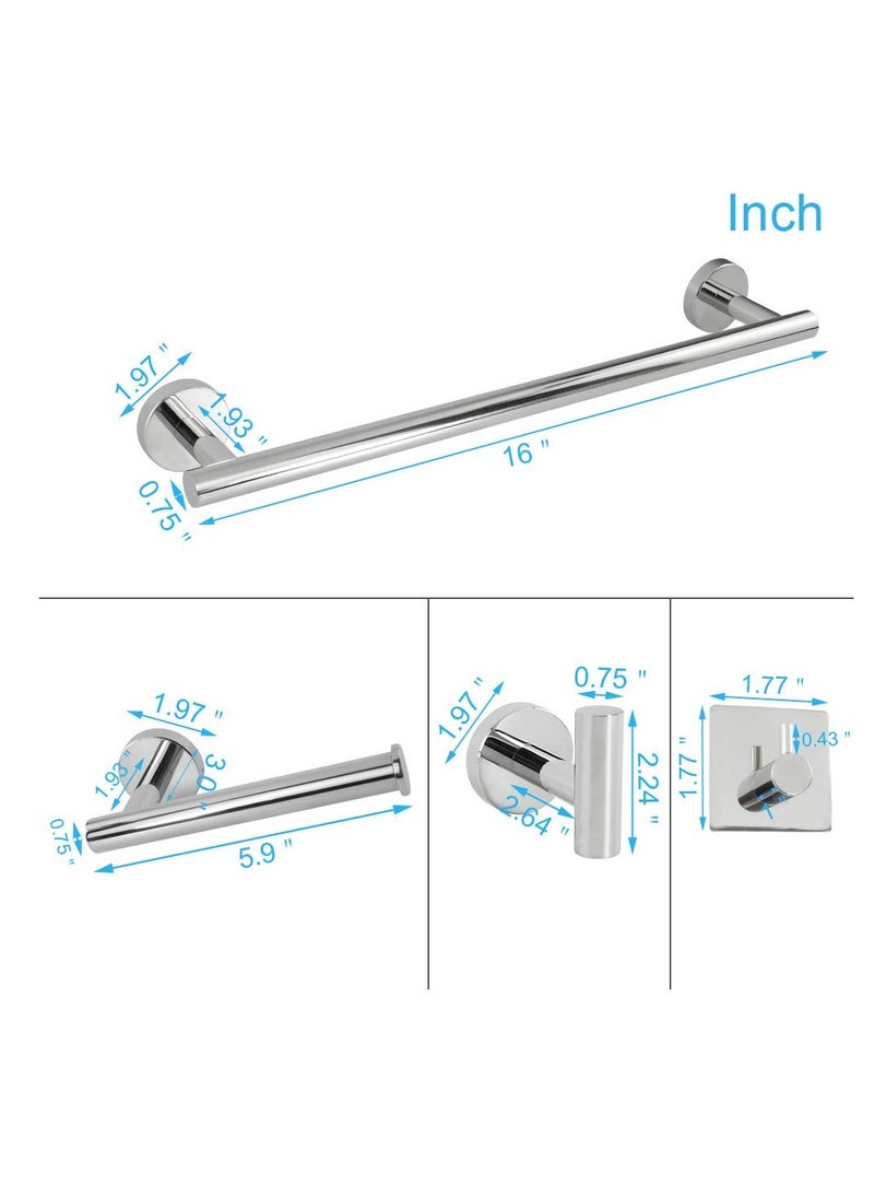 5 PCS Bathroom Hardware Set SUS304 Stainless Steel-Towel Rack Set Include Lengthen Hand Towel Bar+Toilet Paper Holder+3 Robe Towel Hooks Bathroom Accessories Towel Bar Set