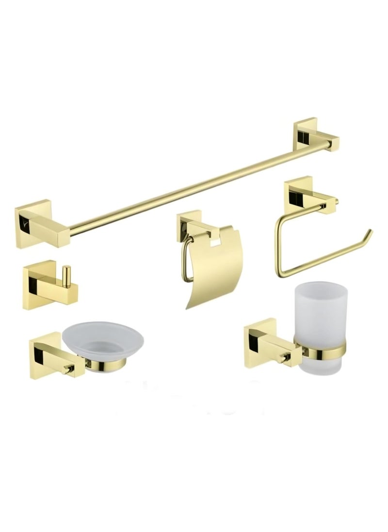 Bathroom Accessories Hardware Set Towel Bar Set 6PCS – Bathroom Hardware Accessories Set, SUS 304 Stainless Steel Bathroom Accessories Kit, Rustproof & Wall Mounted, Gold