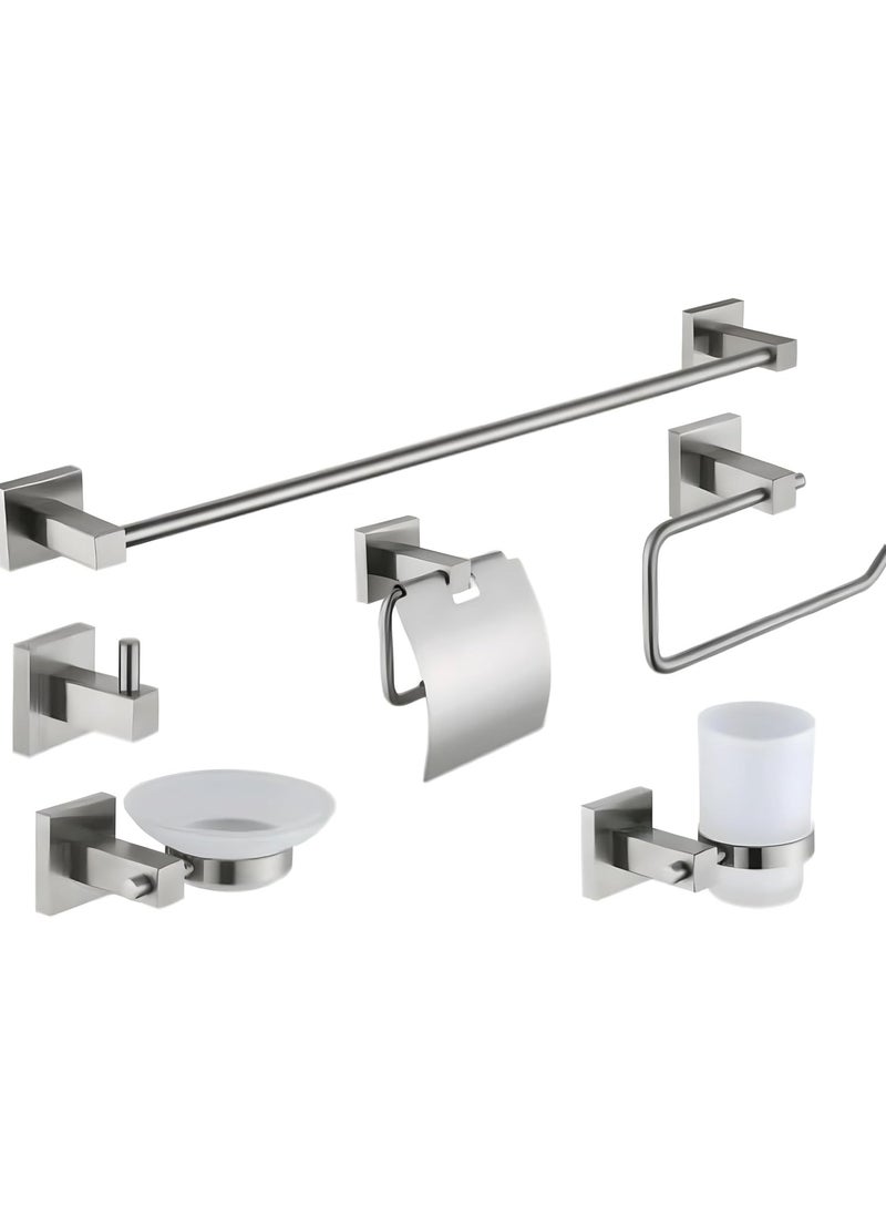 Bathroom Accessories Hardware Set Towel Bar Set 6PCS – Bathroom Hardware Accessories Set, SUS 304 Stainless Steel Bathroom Accessories Kit, Rustproof & Wall Mounted, Chrome