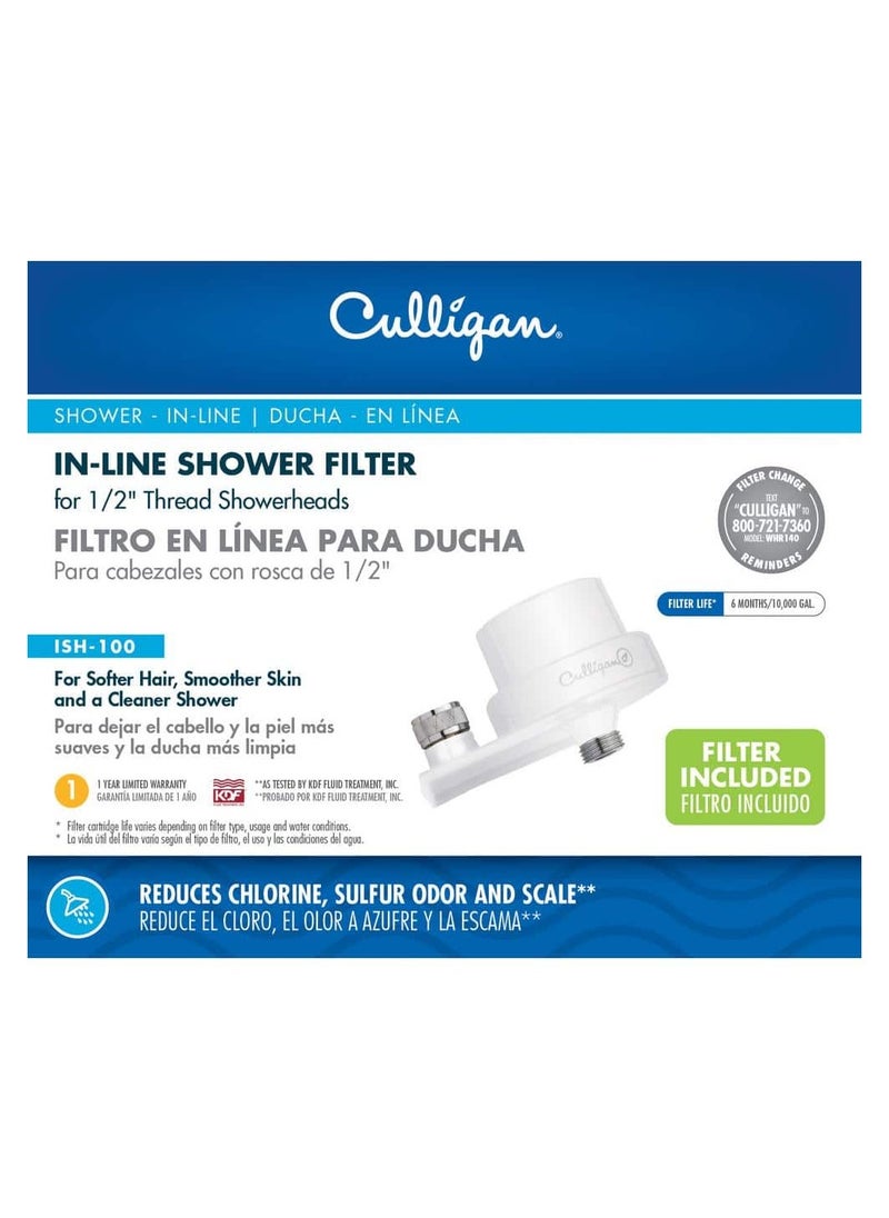 In-Line Shower Filter White For 1/2 Inch Thread Showerheads