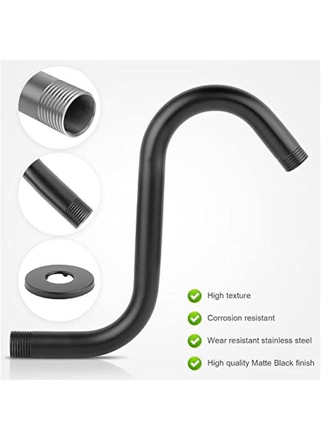 Stainless Steel S Shaped 6 Inch Extension Shower Head,Shower Arm Riser Pipe, Bathroom Showering System with Flange, Matte Black, Shower Arm Riser Pipe, Stainless Steel S Shaped 6 Shower Arm Flan