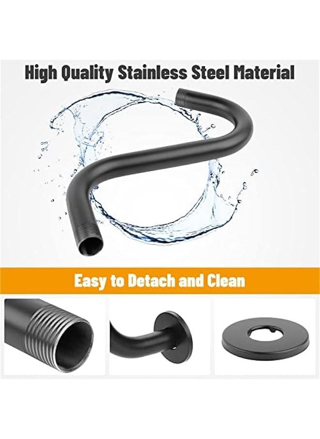 Stainless Steel S Shaped 6 Inch Extension Shower Head,Shower Arm Riser Pipe, Bathroom Showering System with Flange, Matte Black, Shower Arm Riser Pipe, Stainless Steel S Shaped 6 Shower Arm Flan