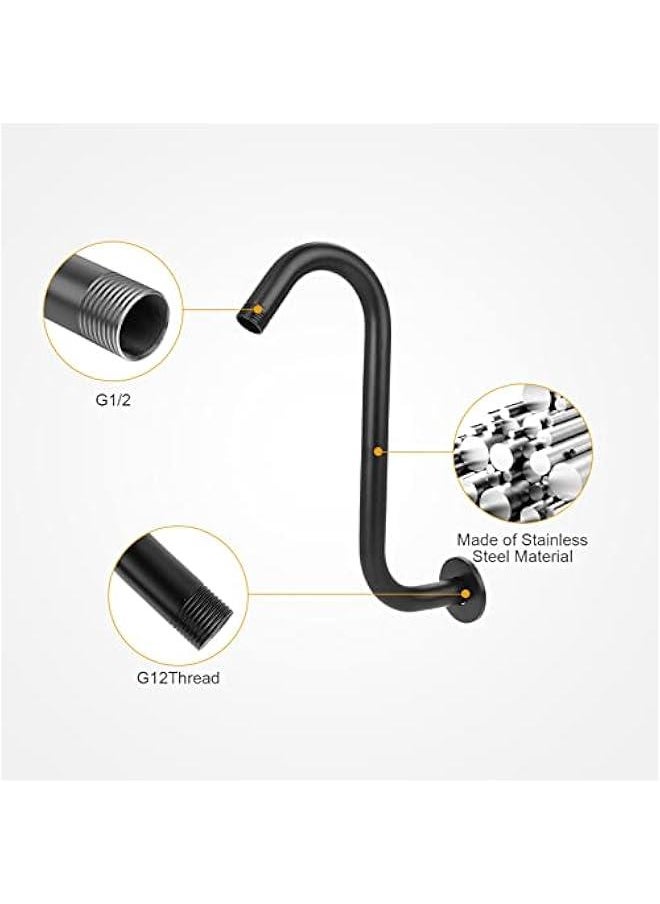 Stainless Steel S Shaped 6 Inch Extension Shower Head,Shower Arm Riser Pipe, Bathroom Showering System with Flange, Matte Black, Shower Arm Riser Pipe, Stainless Steel S Shaped 6 Shower Arm Flan