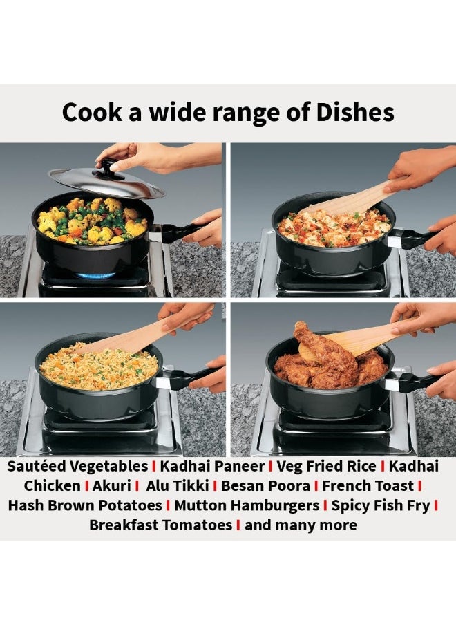 Futura Nonstick Curry Pan Saute Pan Without LID 22cm 3.25mm Think 2 Litre s Black