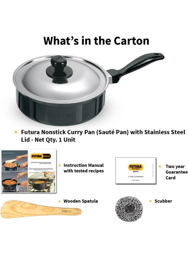 Futura Nonstick Curry Pan Saute Pan Without LID 22cm 3.25mm Think 2 Litre s Black