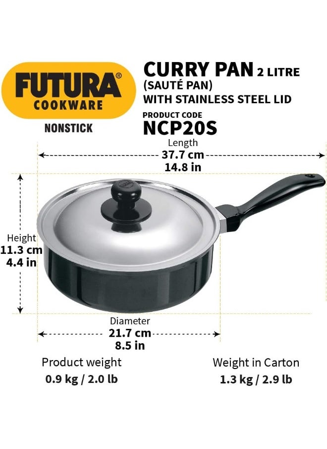 Futura Nonstick Curry Pan Saute Pan Without LID 22cm 3.25mm Think 2 Litre s Black