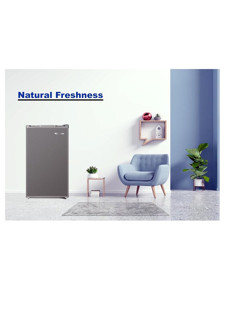 Haiwoo 120L Gross / 92L Net, Single Door Refrigerator, Defrost, Temperature Control, Inside Light, Inside Condenser, Glass Shelfs Key lock, HRT120S SILVER