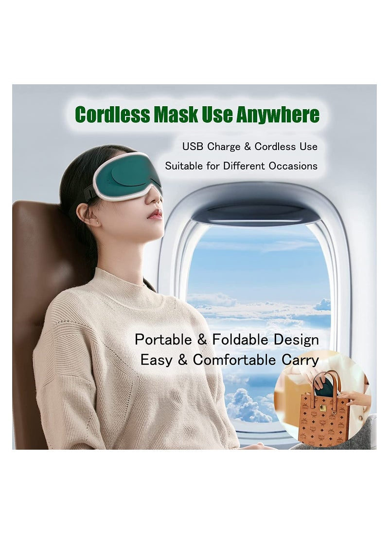 Wireless Heated Eye Mask with Temperature Control and Massage Function Eye Massager to Relieve Eye Fatigue Dry Eyes Wheels Dark Circles Puffiness Sleep Eye Mask with Cold Eye Mask (Green)