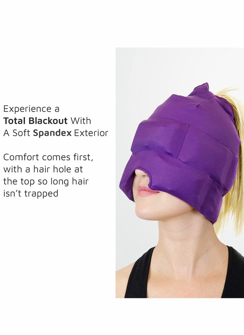 Headache Relief Cap Form Fitting Ice Head Wrap A Mask or Hat Used for Tension Relief. Stretchy, Comfortable, Cool, Purple