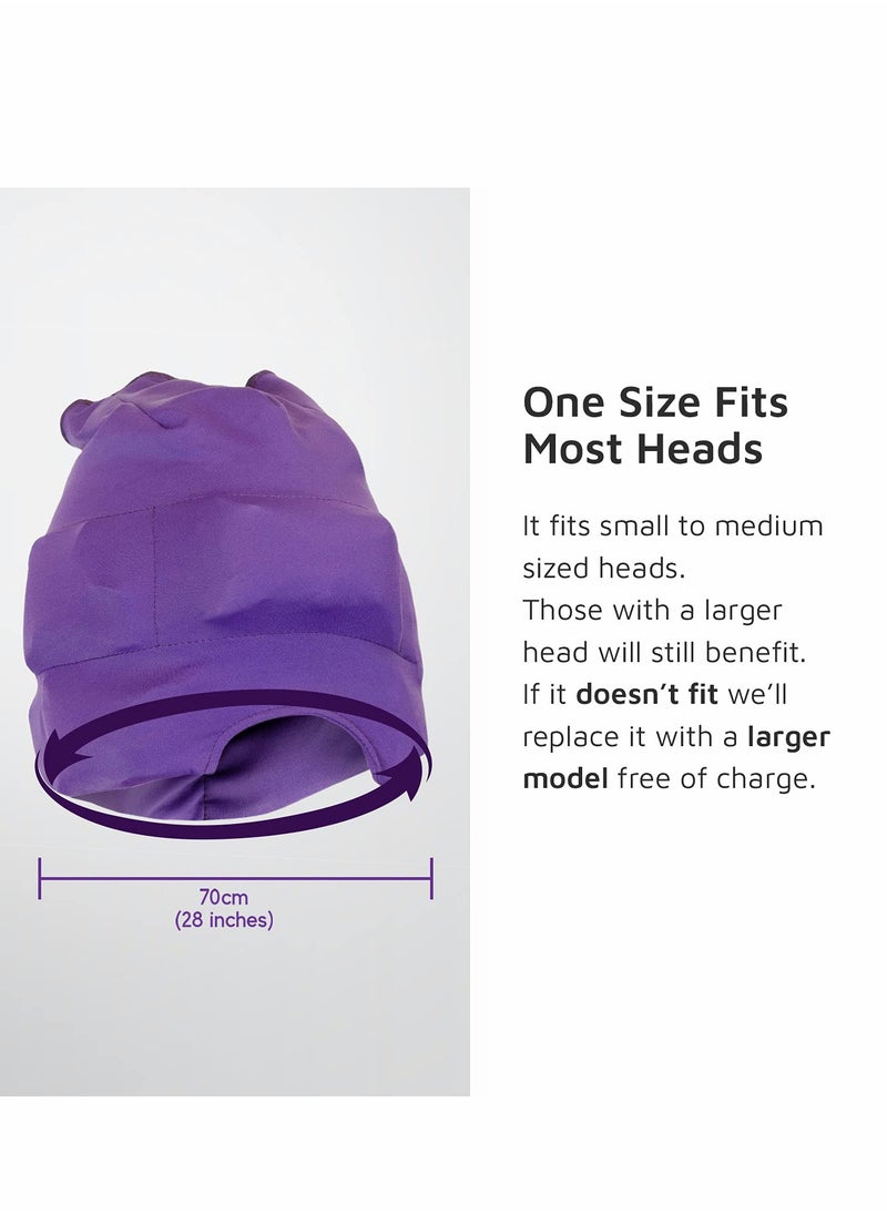 Headache Relief Cap Form Fitting Ice Head Wrap A Mask or Hat Used for Tension Relief. Stretchy, Comfortable, Cool, Purple