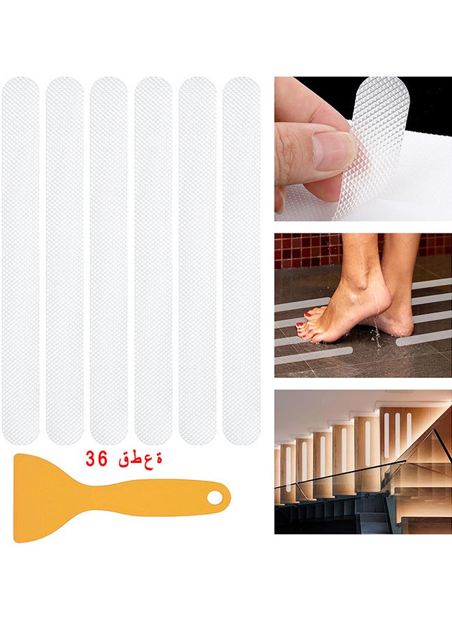 36PCS Transparent Non Slip Strip Stickers, Anti Slip Grip Stickers Non Slip Bath Mat Shower Stickers Clear Non-Abrasive Textured Baby Bath Stickers For A Better Grip Adhesive 20mm 380mm