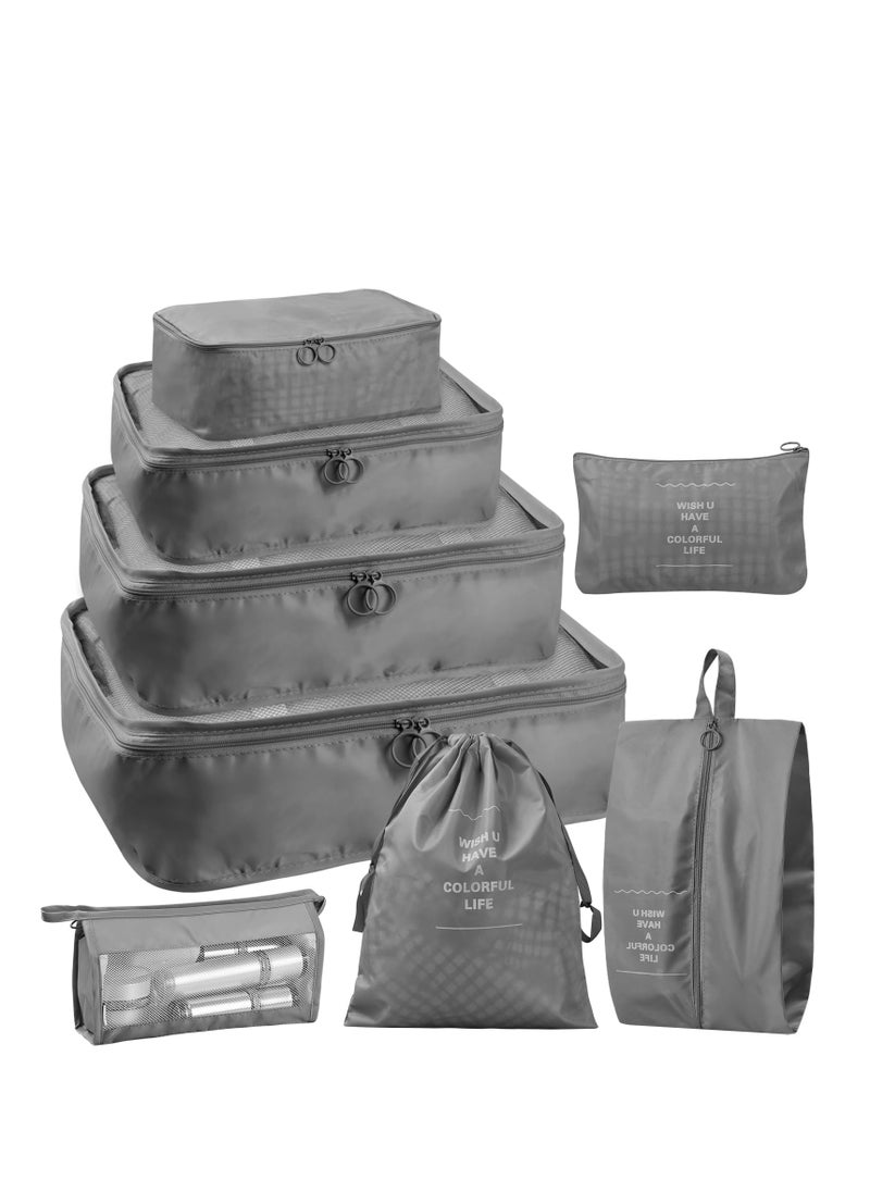 8 Pcs Travel Packing Organizer Bags Set Lightweight Luggage Cubes Gray