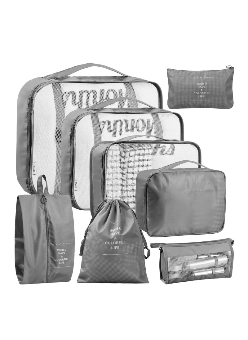 8 Pcs Travel Packing Organizer Bags Set Lightweight Luggage Cubes Gray