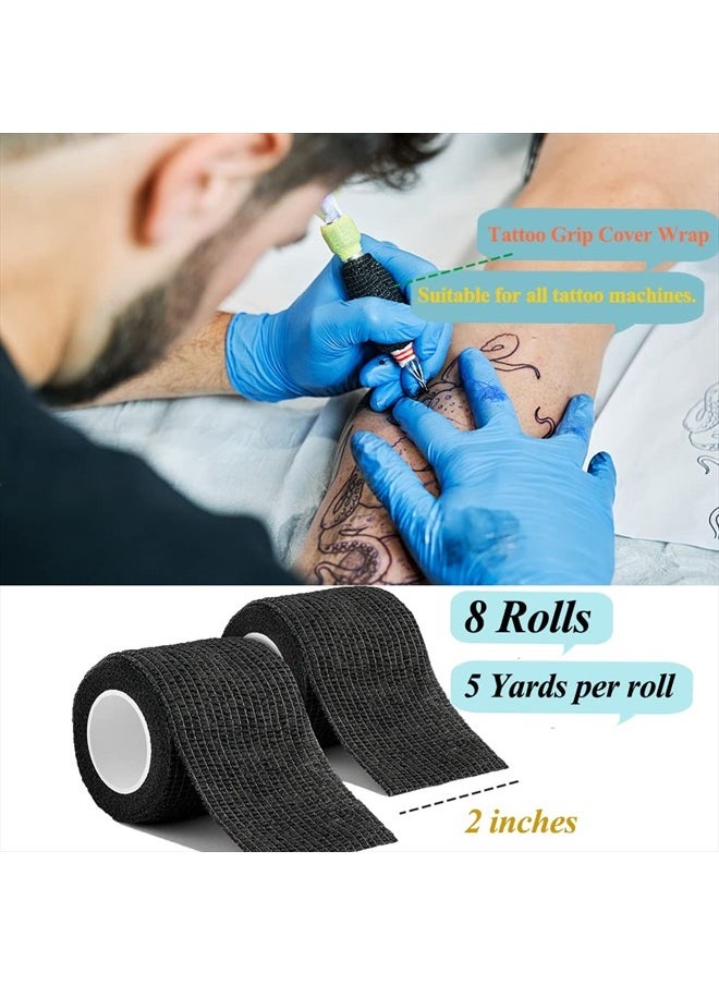 12 Pack Self Adhesive Bandage Wrap,2 Inches 5 Yards Black Vet Wrap Breathable Flexible Stretchy Cohesive Bandage for First Aid, Sprains Protection