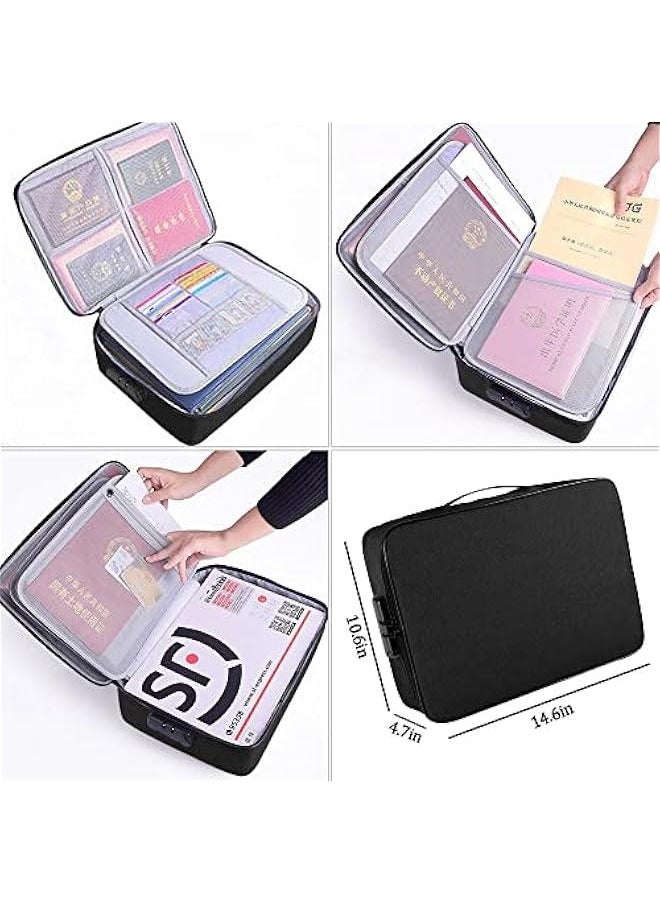 Document Organizer Bag with Code Lock,Watertight 3-Layer File Storage Case,Portable Home Office Travel Important Document Safe for Tablet,Passport,Legal Files,Valuables(Black)